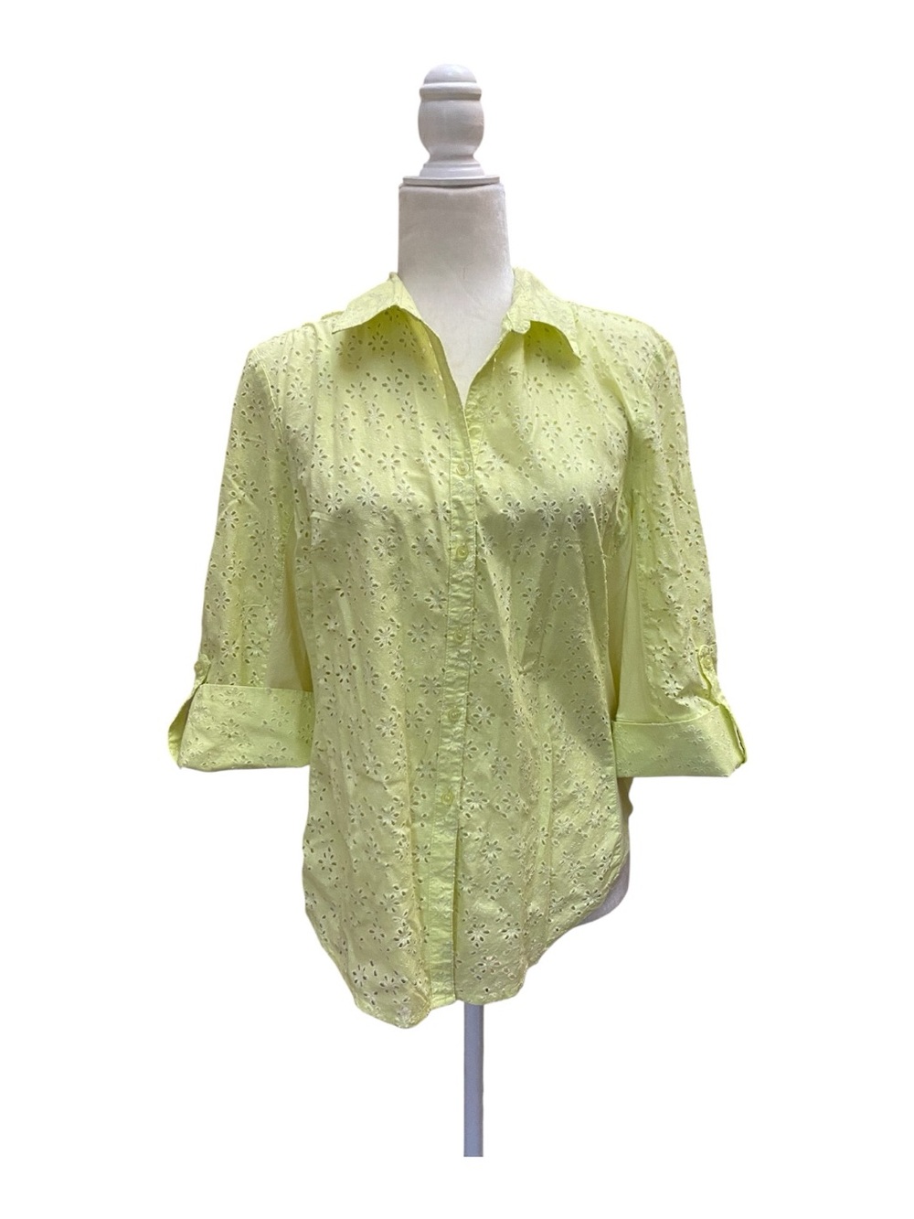 MacDougall & Houston Womens Eyelet Button Up Blouse Butter Yellow